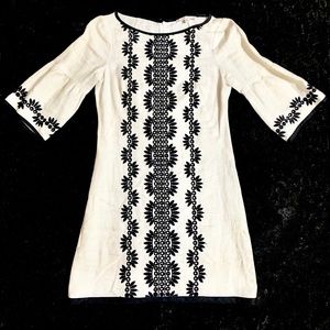 Nanette Lepore White Linen Dress Black Stitching